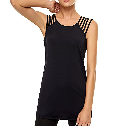 ARIOSEY Workout Tops for Women, Womens Summer Tank Tops, Active Wear Yoga Shirts for Women Black - Thumbnail 3