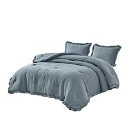 Chezmoi Collection Nora Dusty Blue Comforter Set Queen Size 3-Piece Lightweight Fluffy Soft Stone-Washed Ruffled Shabby Chic Bedding for All Season — image 5