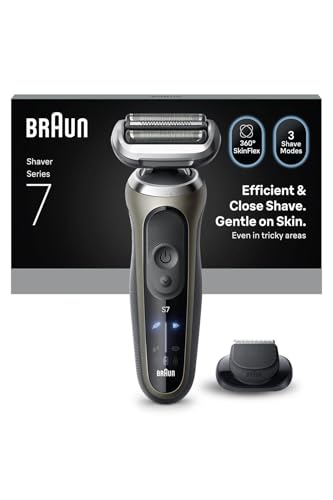 Braun Series 7 Elektrorasierer Herren, Rasierapparat mit 60 Min. Akkulaufzeit, Präzisionstrimmer-Aufsatz, Kabelloser Nass- und Trockenrasierer, Made in Germany, Wasserdicht, 72-C1200s, Gold