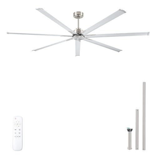 Minislak 96 Inch HVLS Aluminum 7 Blades Industrial & Commercial Ceiling Fan no Light,8ft High CFM DC Motor,6-Speed,Indoor Outdoor Ceiling Fan for Patio,Garage,Shop,Library(Brused Nickel) by Minislak - Image 9