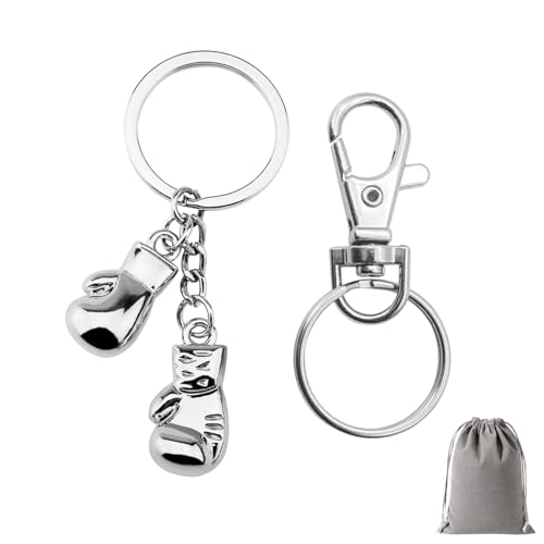 GENSMILE Portachiavi per guantoni da boxe, regalo per uomini e donne, mini guantoni da boxe, portachiavi in metallo, decorazione per gli amanti della boxe, souvenir (argento), Argentato, Taglia unica