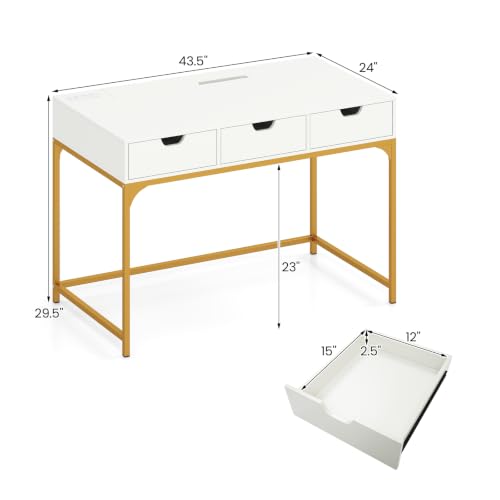 Image of Tangkula Computer Desk with 3 Drawers, Home Office Workstation