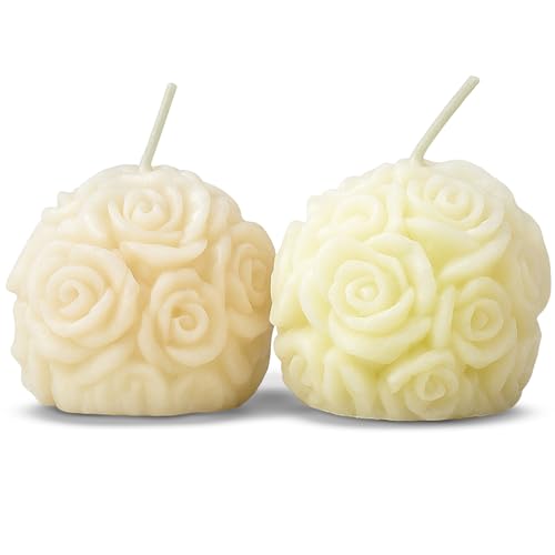 URBAN POSH – 2-Pack Rose Ball Scented Candles – White Musk Floral Aroma – Romantic Decorative Candles for Home, Weddings, Spa & Gift Giving