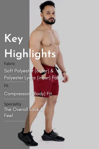 Image of FUAARK Double Layer 2 in 1 Sports Shorts with Inner Tights for Men Gym Tight Short with Pocket