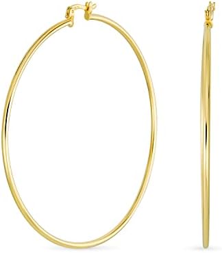 Minimalist Lightweight Round Thin Tube Big Large Hoop Earrings For Women Teen 18K Yellow Gold Plated Brass 2-2.75 Inch Diameter