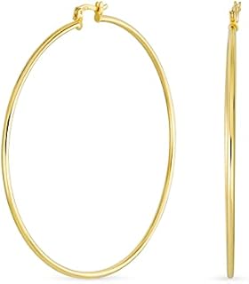 Minimalist Lightweight Round Thin Tube Big Large Hoop Earrings For Women Teen 18K Yellow Gold Plated Brass 2-2.75 Inch Diameter