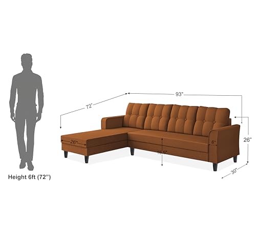 Image of Adorn India Maddox Tufted L Shape 6 Seater Sofa Set LHS (Rust) (3 Year Warranty)