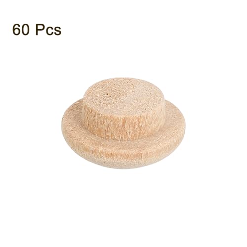 Image of uxcell 60Pcs Wood Button Plugs, 10mm /0.39 inch Hardwood Screw Hole Plug Mushroom Wooden Caps Buttons Wood Plug for Furniture Woodworking Craft Decor (15mm x 10mm)