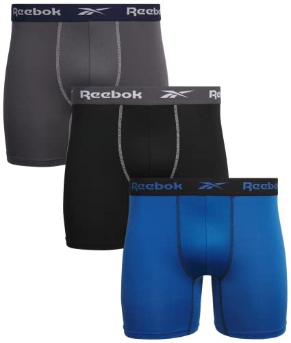 Reebok Men's Underwear - Performance Boxer Briefs (3 Pack), Size X-Large, Grey/Black/Blue #TOP6