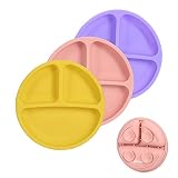 Cibeat Toddler Plates 3 Pack, 100% Silicone Suction Plates for Babies and Toddlers, Microwave and Di