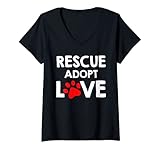 Womens Rescue Adopt Love Trendy Dog Rescue Pet Animal Lover V-Neck T-Shirt