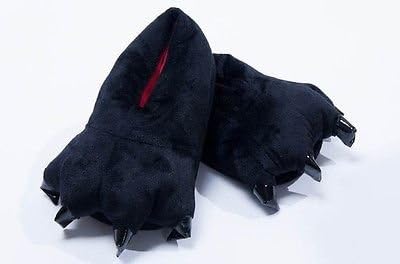 NiniMoe Black Soft Plush Indoor Home Slippers Paw Claws Cosplay, Unisex Adults Men Womens Teens (EU Size: M 36-39)