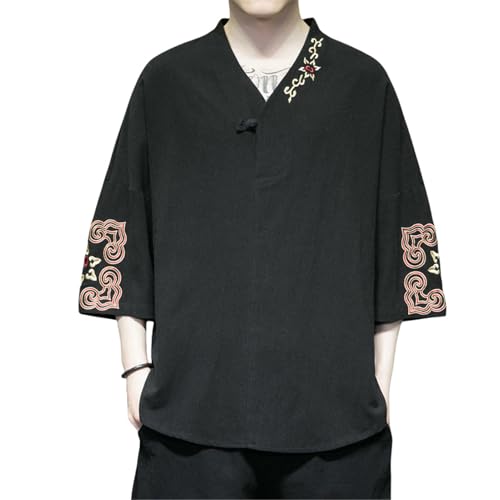 Chemise style chinois en lin brodée pour homme idéale en soirée d'été décontractée
