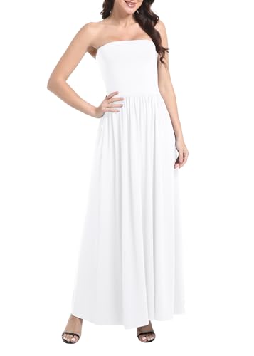 Image of Urban CoCo Summer Strapless Ruched Maxi Dress for Women Sleeveless A Line Flowy Party Wedding Guest Long Dresses