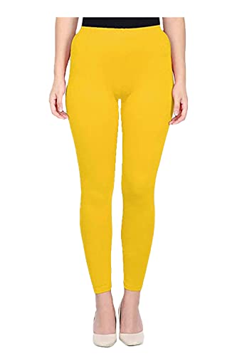 Image of H2 Women's Comfortable Cotton Blend Leggings - Ankle Length, Versatile (in, Alpha, S, Regular, Yellow)