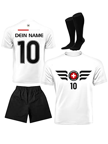 DE FANSHOP Kinder Herren Damen Personalisiertes Schweiz Fußball-Trikot Set EM WM 2024 Jungen Männer Frauen T-Shirt mit Namen, EU1, 116 DE FANSHOP Kinder Herren Damen Personalisiertes Schweiz Fußball-Trikot Set EM WM 2024 Jungen Männer Frauen T-Shirt mit Namen, EU1, 116