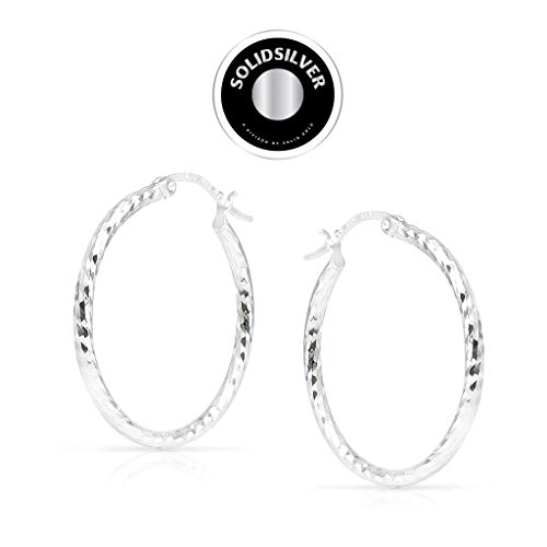 Solidsilver- Sterling Silver High Polished Textured Diamond Cut Click Top Hoop Earrings | Sizes 25Mm #TOP2