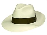 Fabricado a mano en Italia Borsalino Classico Fedora fina con borde ancho de paja de panamá. Marrón natural (712-2). 62