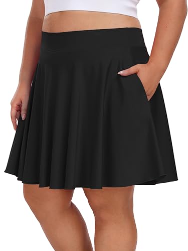 Moon Wood Knee Length Skirts for Women 4 Pockets High Waisted Plus Size Womens Tennis Skirt Athletic Golf Skirts with Shorts