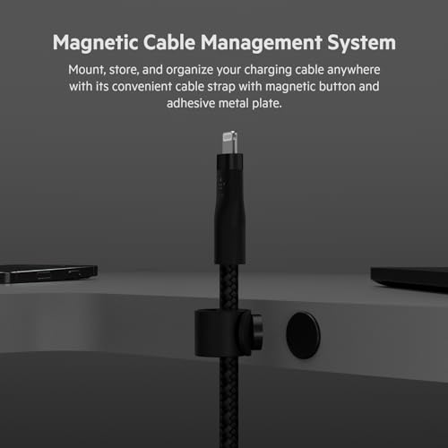 Kabel Belkin BoostCharge Pro z giętkim plecionym kablem USB typu C do Lightning (2 m), z certyfikatem MFi 20 W do szybkiego ładowania PD Power Delivery dla iPhone, iPad i innych — czarny
