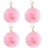 jtkdxqs 4 Pieces Cute Pom Pom Bag Charm Soft Artificial Rabbit Fur Plush Fluffy Ball Key Ring for Women,pink