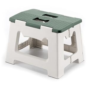 9” Folding Step Stools for Kids and Adults, Hold Up to 300 lbs, Portable Foldable Step Stool for Toddlers, Plastic Small Collapsible Stepping Stools with Handle for Kitchen Bathroom (Green)