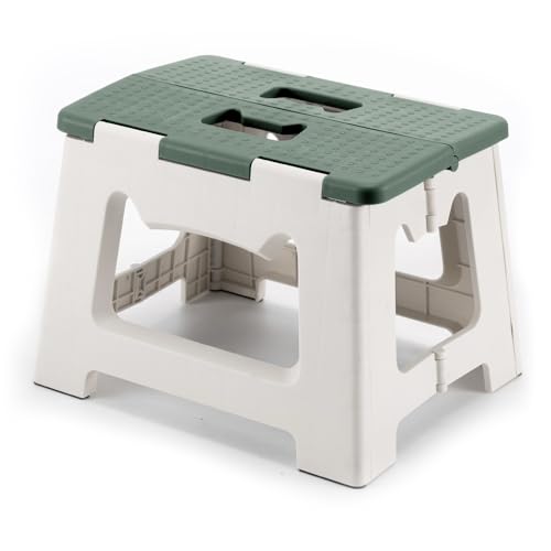 9” Folding Step Stools for Kids and Adults, Hold Up to 300 lbs, Portable Foldable Step Stool for Toddlers, Plastic Small Collapsible Stepping Stools with Handle for Kitchen Bathroom (Green)