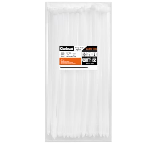 Oksdown 100 Pack 16 inch White Heavy Duty Zip Ties Thick Clear Cable Ties with 200 lbs Tensile Strength Large Plastic Wire Ties by Oksdown - Used condition - US$19.12