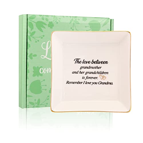 Ruimic Mothers Day Birthday Gifts For Grandmother Nana From Grandkids-Ceramic Ring Trinket Dish, Jewelry Tray, Remember I Love Your Grandma #TOP1