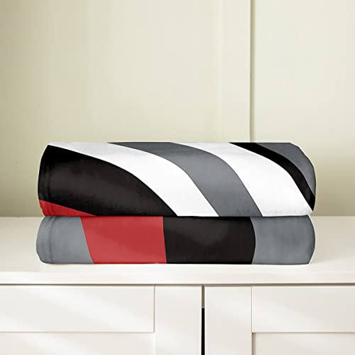 Geometry All Season,Bed Blanket Abstract Art Plush Throw Blanket, Red Black White Grey Fleece Flannel Fuzzy Blanket For Bedroom Decor Modern Line Design Queen 90"X90" #TOP3