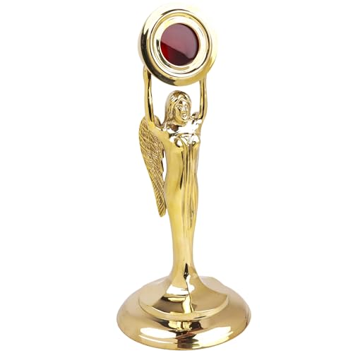 Needzo High Polished Brass Angel Monstrance Catholic Reliquary Display Religious Relic Holder 4.5 x 10.25 Inches