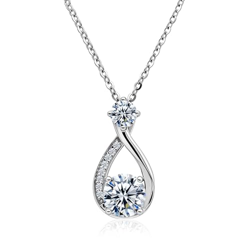 Handi Queen 1CT Moissanite Infinity Pendant Necklace, D Color VVS1, Round Brilliant Cut, S925 Sterling Silver, 19.6" Adjustable Chain