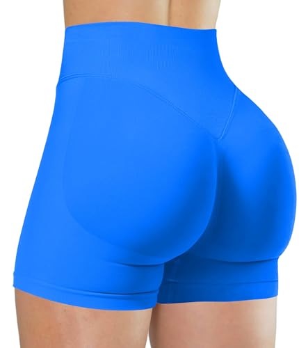 Unthewe Womens Workout Seamless Scrunch Butt Lifting Shorts High Waisted Tummy Control Gym Yoga Shorts(U516-Royal Blue-S)