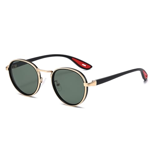Image of LJCZKA Retro Round Polarized Sunglasses for Men Women Vintage Circle Polarised Sunglasses Trendy Metal Frame Shades Unisex UV400 Protection (Black Gold Green)