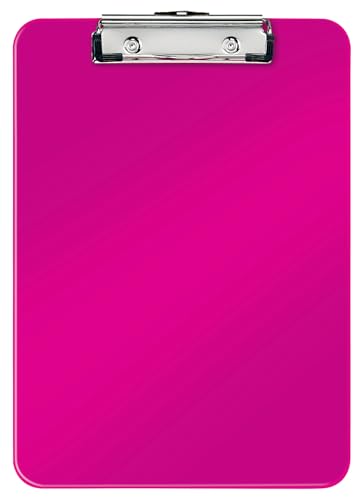 Leitz WOW A4 Klemmbrett, hochwertiges Klemmbrett aus Hartplastik, 80 Blatt Kapazität, Pink, 39710023