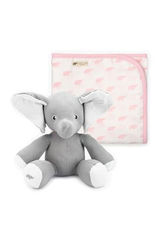 monica + andy Snuggle Cuddle Box, One Size, Pink Elephant, 100% Organic Baby Clothes for Girls and Boys, Blanket & Plush Toy, Organic Cotton, Sustainable, Super Soft Fabric, Machine Washable