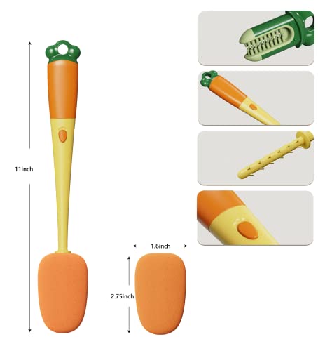 3 In 1 Baby Bottle Brush Cleaner, Multifunctional Cleaning Brush - Replaceable Sponge Bottle Brush, Nipple Cleaner And Silicone Bottle Cup Cover Cleaning Brush，Suitable For Cup Lid Crevice #TOP3