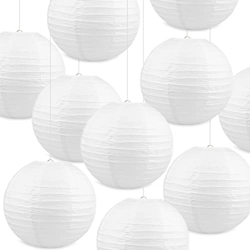 Jangostor 10 Stück Weiße Papierlaterne Runde Papierlaterne Hängende Papierlaternen Dekorationen, 25 CM Laternen lampenschirme für Hochzeit Geburtstag Feiern Party Garten Terrasse Cover