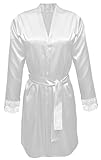 DKaren-Nachtwäsche Damen Morgenmantel aus Satin GINA (XS - 2XL) (S, Ekri)