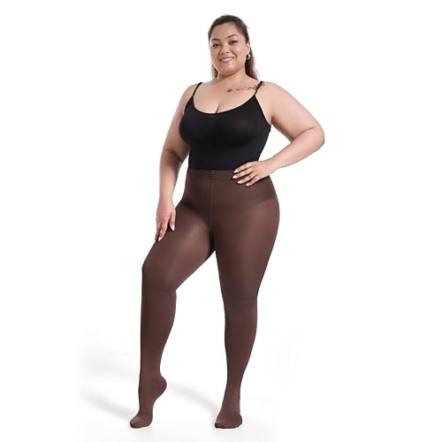 Image of Frola Plus Size Fleece Lined Tights Women Winter Warm Thermal Tights, 11+ Colors High Waisted Opaque Pantyhose