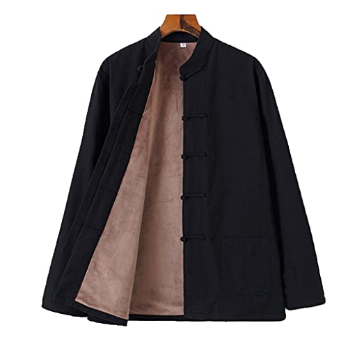 Hiver Coton Tang Costume Hommes Plus Velvet Tai Chi Uniforme Manches Longues Chinese Vêtements Traditionnels Chinois Tops, Hanfu Veste Kung Fu Vêtements Costume D'ar Black-M Cover