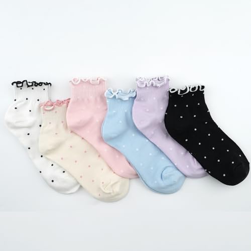 Image of Womens Cotton Crew & Ankle Socks, Cute Floral Ruffle Colorful Tube Size 6-9
