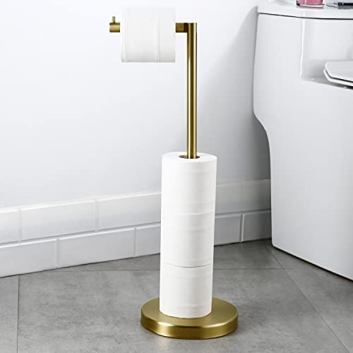 Haiyunda Bathroom Toilet Paper Holder Free Standing Sus 304 Stainless Steel Rustproof Pedestal Lavatory Tissue Roll Holder Floor Stand Modern (Brushed Gold) #TOP2