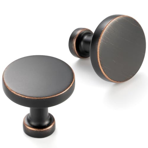 ASKANO 10 Pack 1-1/4 Inch Oil Rubbed Bronze Cabinet Knobs Brushed Bronze Drawer Knobs Round Bronze Cabinet Pulls ZK2302 Kitchen Hardware for Cabinets Drawers Bedroom Dresser Cupboard Bathroom Vanity