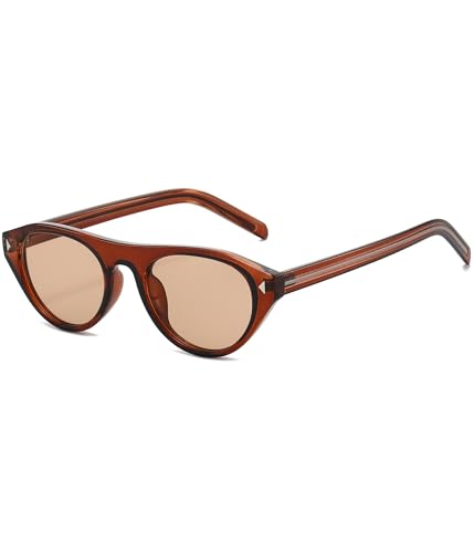 Image of EYLRIM Retro Oval Cat Eye Sunglasses for Women Men Trendy Flat Top Narrow Cateye Shades UV400 Protection