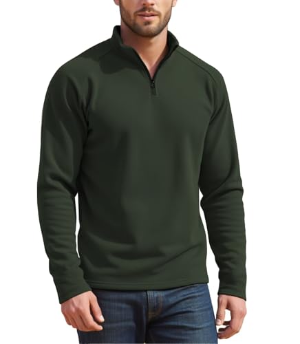 Mens Quarter Zip Pullover Fleece, Outdoor Half Zipper Jacket 1/4 Zipped Thermal Sweatshirt Regular Fitted