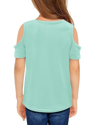Yoklass Girls Short Sleeve Shirts Cute Crew Neck Cold Shoulder Tee Top 5-14 Years3
