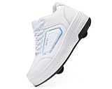 Roller Skate Shoes for Boys Girls Detachable Sneakers with Wheels Fashion Wheeled Shoe for Kids Gift White