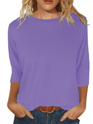 Image of JomeDesign Womens Tops 3 /4 Sleeve Shirts Round Neck Loose Casual Blouses