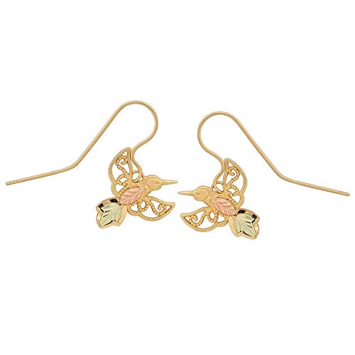 Black Hills Gold or Sterling Silver Hummingbird Shepard Hook Earrings (2GC50547-SH / 2MRC50547-GSH)